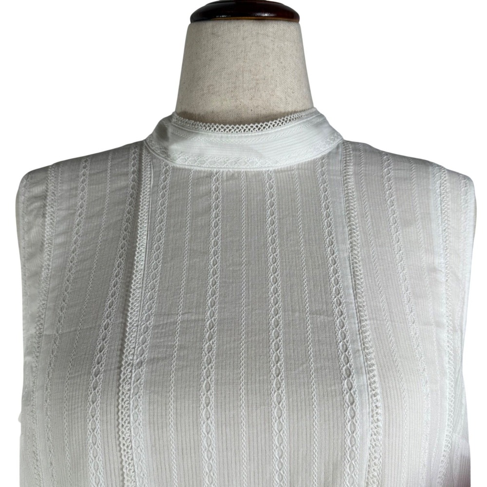 ModCloth White Cotton Sleeveless Lace Insert Mock Neck Blouse Top New